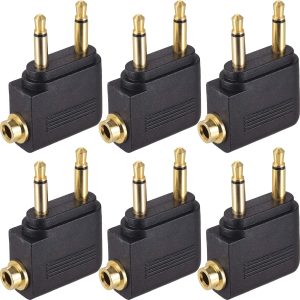 6 Pack Airplane Airline Headphones Adapter Gold Plated for Headsets,3.5mm Dual Male to 3.5mm Female Jack Connectors Converters