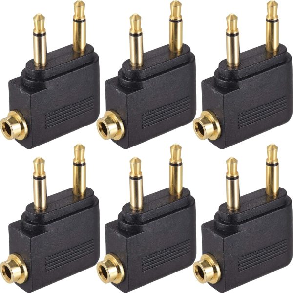 6 Pack Airplane Airline Headphones Adapter Gold Plated for Headsets,3.5mm Dual Male to 3.5mm Female Jack Connectors Converters