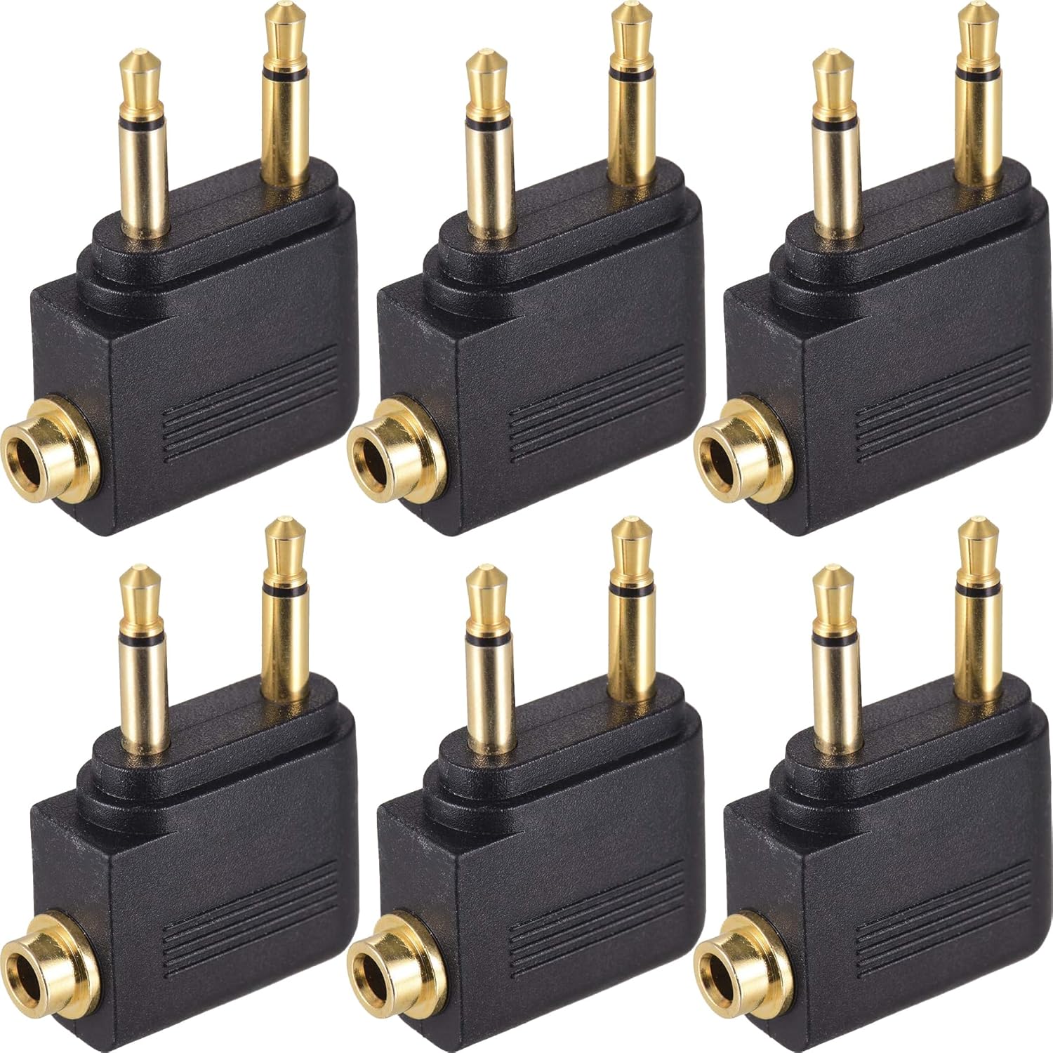6 Pack Airplane Airline Headphones Adapter Gold Plated for Headsets,3.5mm Dual Male to 3.5mm Female Jack Connectors Converters