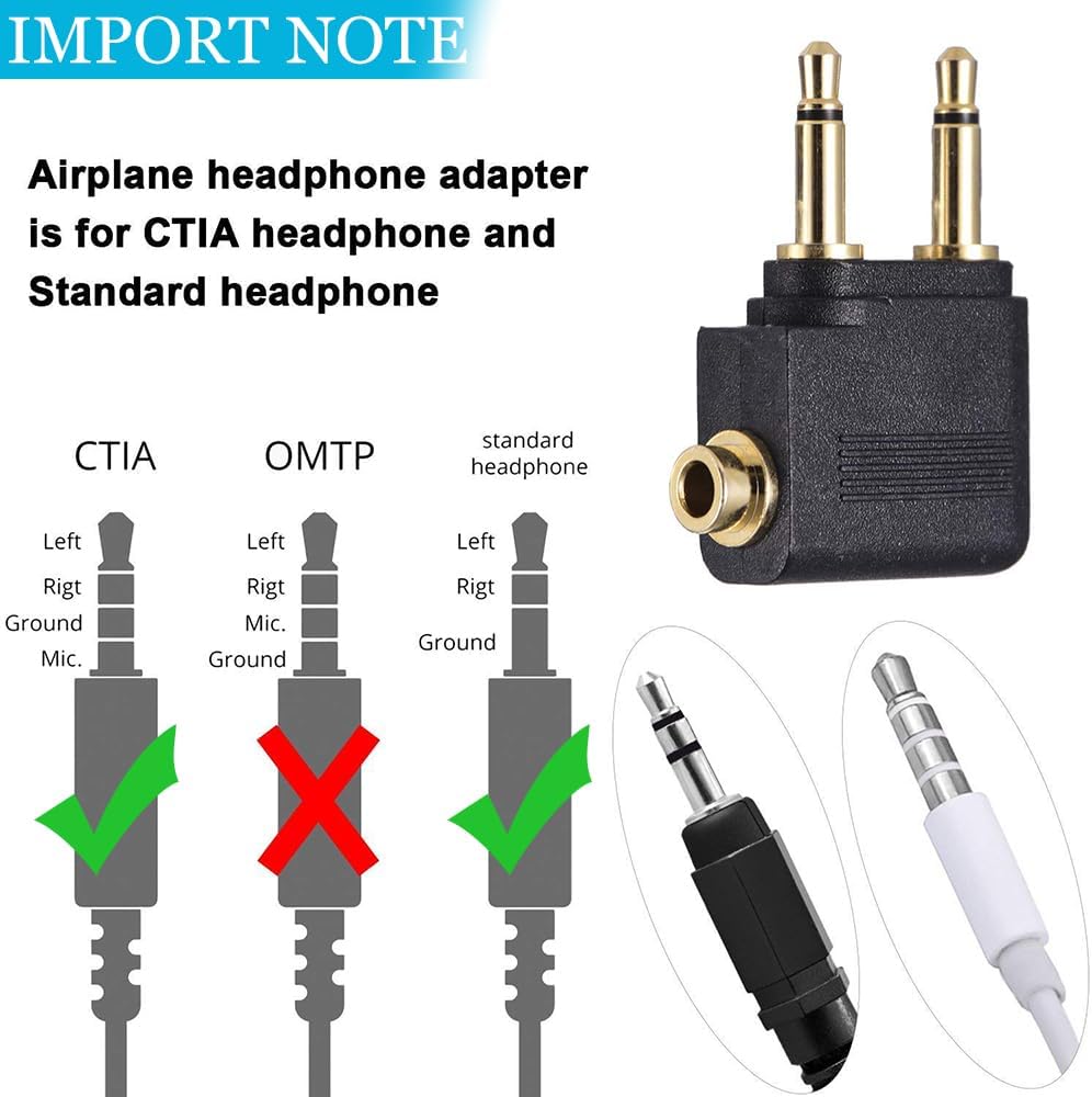 6 Pack Airplane Airline Headphones Adapter Gold Plated for Headsets,3.5mm Dual Male to 3.5mm Female Jack Connectors Converters - Image 5