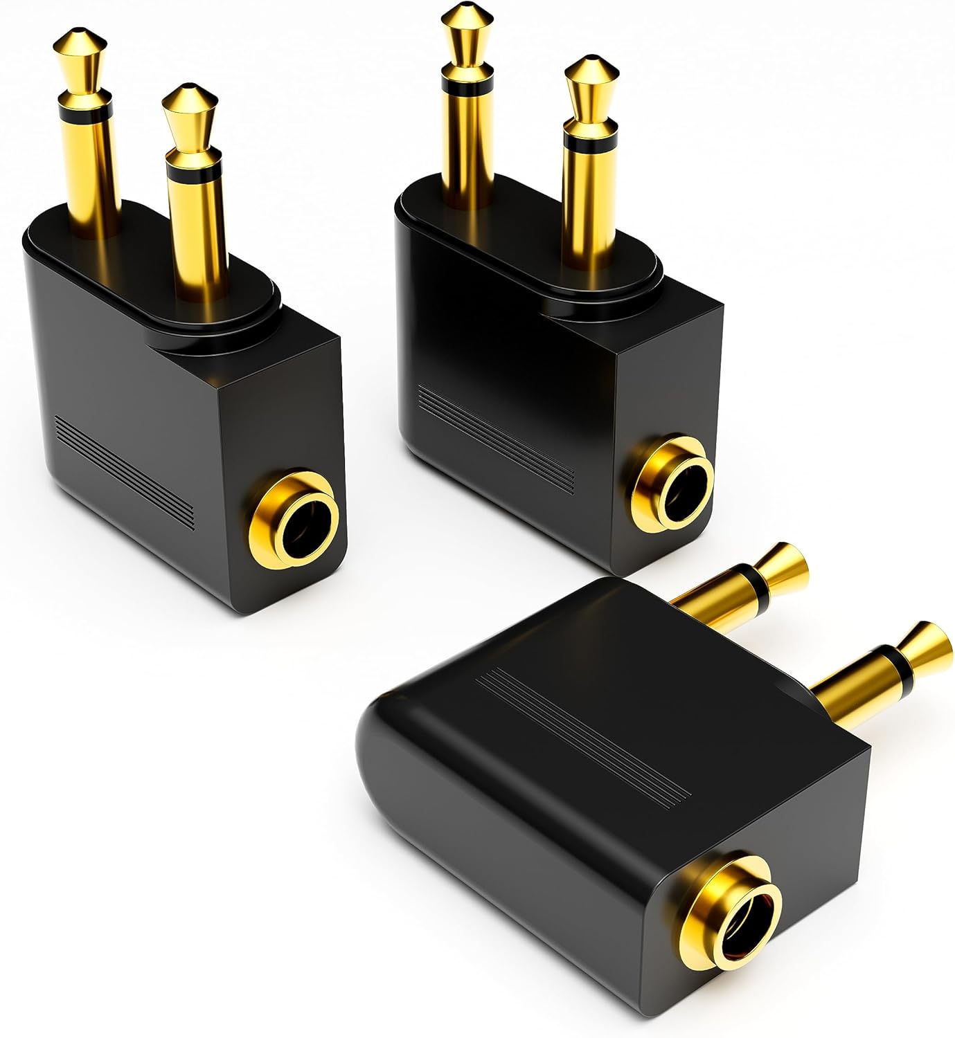 Airplane Headphone Adapter, Gold Plated Dual 3.5mm Male to 3.5mm Female Airplane Headphone Adapter for Audio Jack to Plug Air Plane Flight Connector Dual Socket Earphone - 3pack