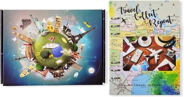 Best Unique Travel Journal with 15 Plastic Pockets for Keepsakes and Trip Money - Organize Vacation Souvenirs - Gift Box for All Occasions - Bucket List Memory Book - One of a Kind for Women and Kids