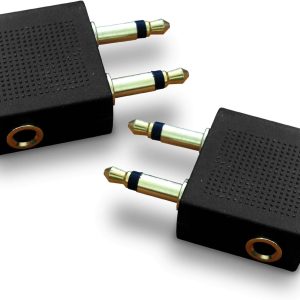 Gold Plated Airplane Flight Headphone Adapters (Pack of 2) | Allows you to use your Earphones with all In-Flight Media Systems | This Enables Great Sound on all Planes - by Mobi Lock