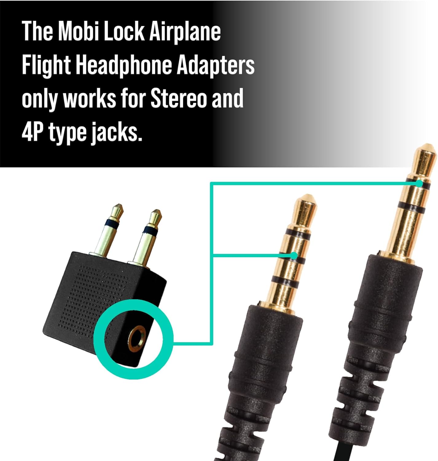 Gold Plated Airplane Flight Headphone Adapters (Pack of 2) | Allows you to use your Earphones with all In-Flight Media Systems | This Enables Great Sound on all Planes - by Mobi Lock - Image 4