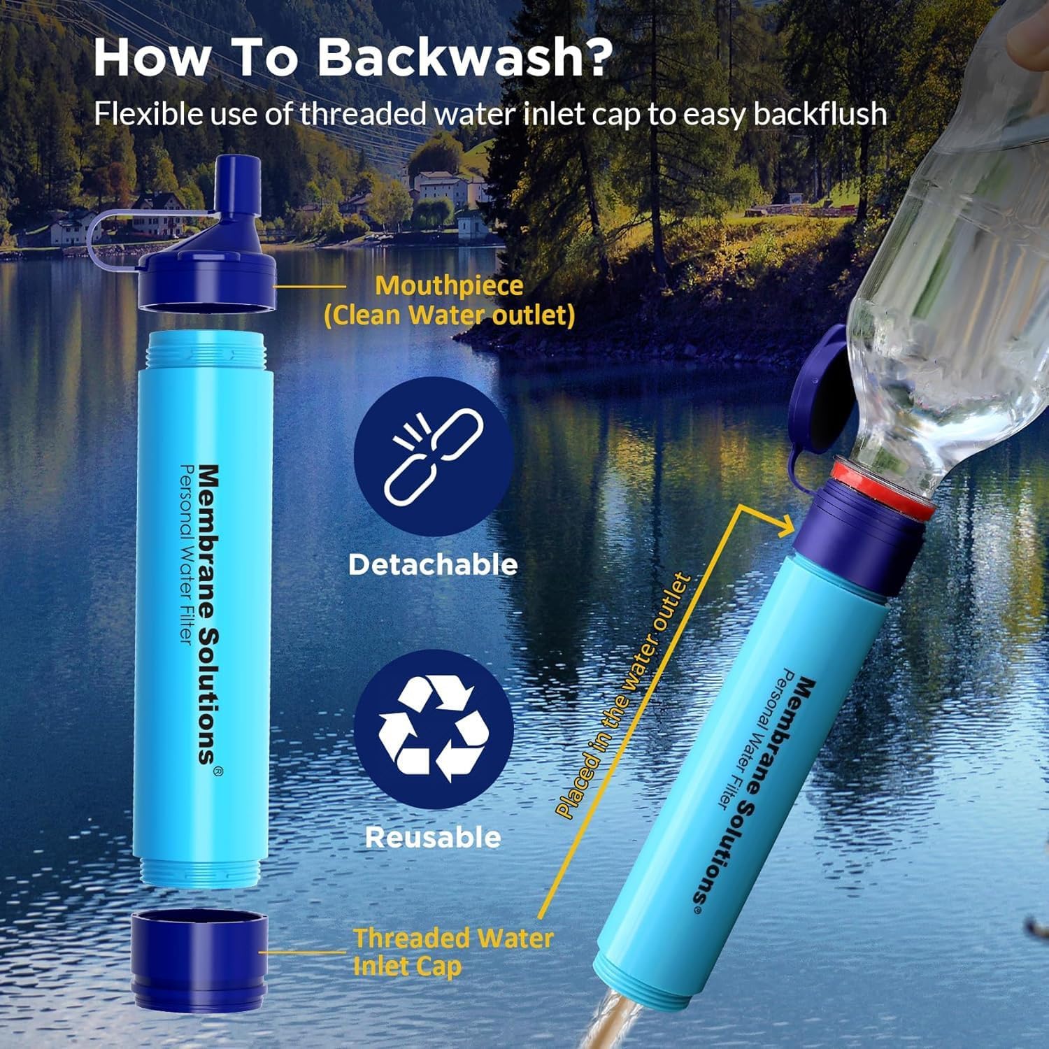 Membrane Solutions Straw Water Filter, Survival Filtration Portable Gear, Emergency Preparedness, Supply for Drinking Hiking Camping Travel Hunting Fishing Team Family Outing - Image 5