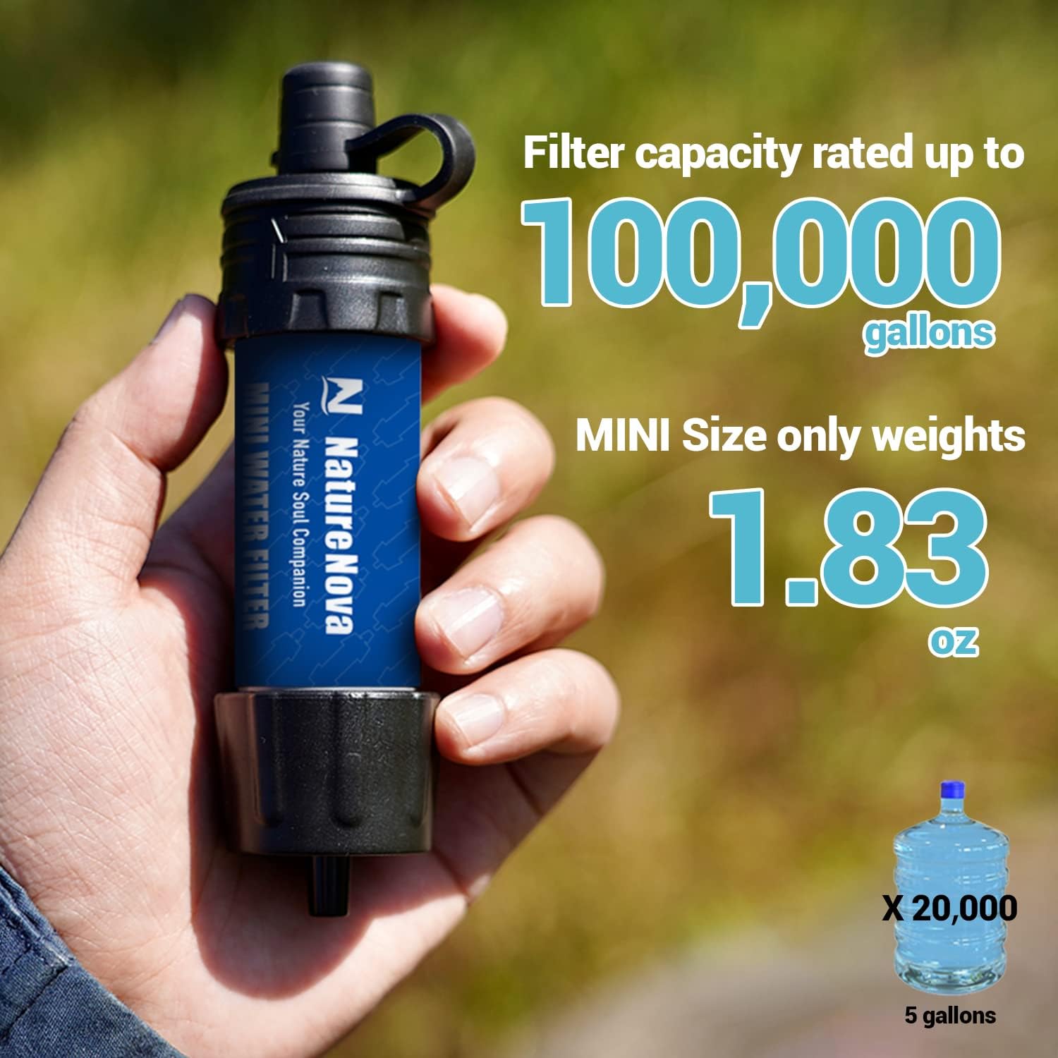 Mini Water Filter NatureNova Portable Emergency Water Filtration System Hiking Camping Straw Survival Gear Emergency Preparedness - Image 4