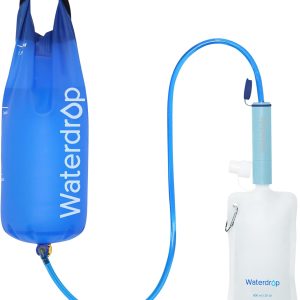 Waterdrop Gravity Water Filter Straw, Camping Water Filtration System, Water Purifier Survival for Travel, Backpacking and Emergency Preparedness, 1.5 gal Bag, 0.1 Micron, Light Blue